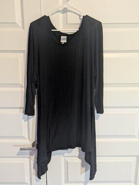 Meri Skye - Black Long Sleeve Handkerchief Hem Tunic - 3X